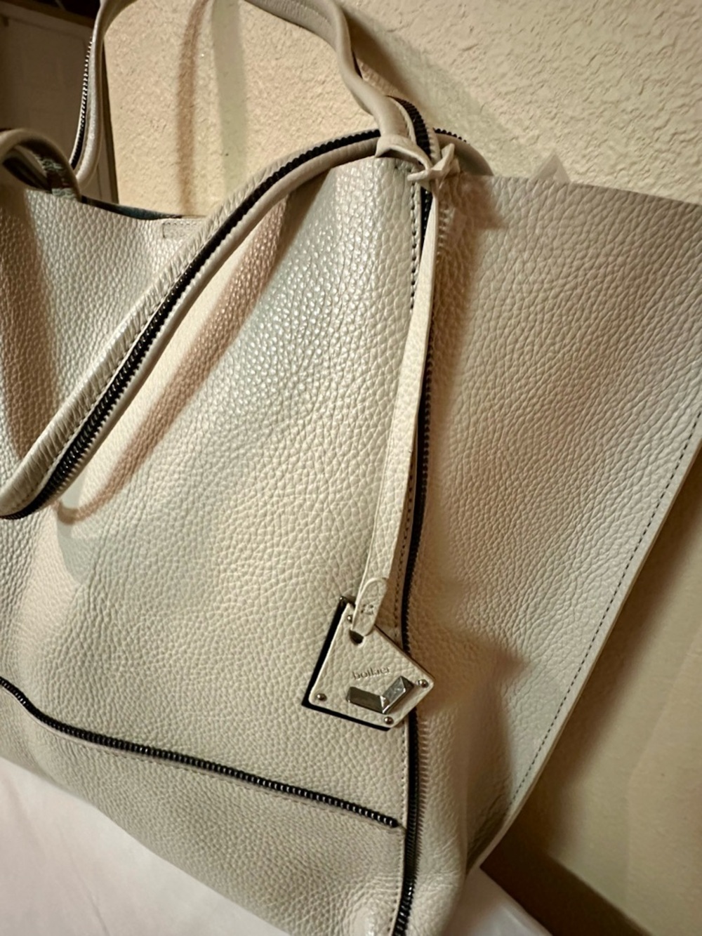 Botkier Pebbled Leather Tote Bag Light Taupe Cream Large Shoulder Bag - Picture 5 of 11